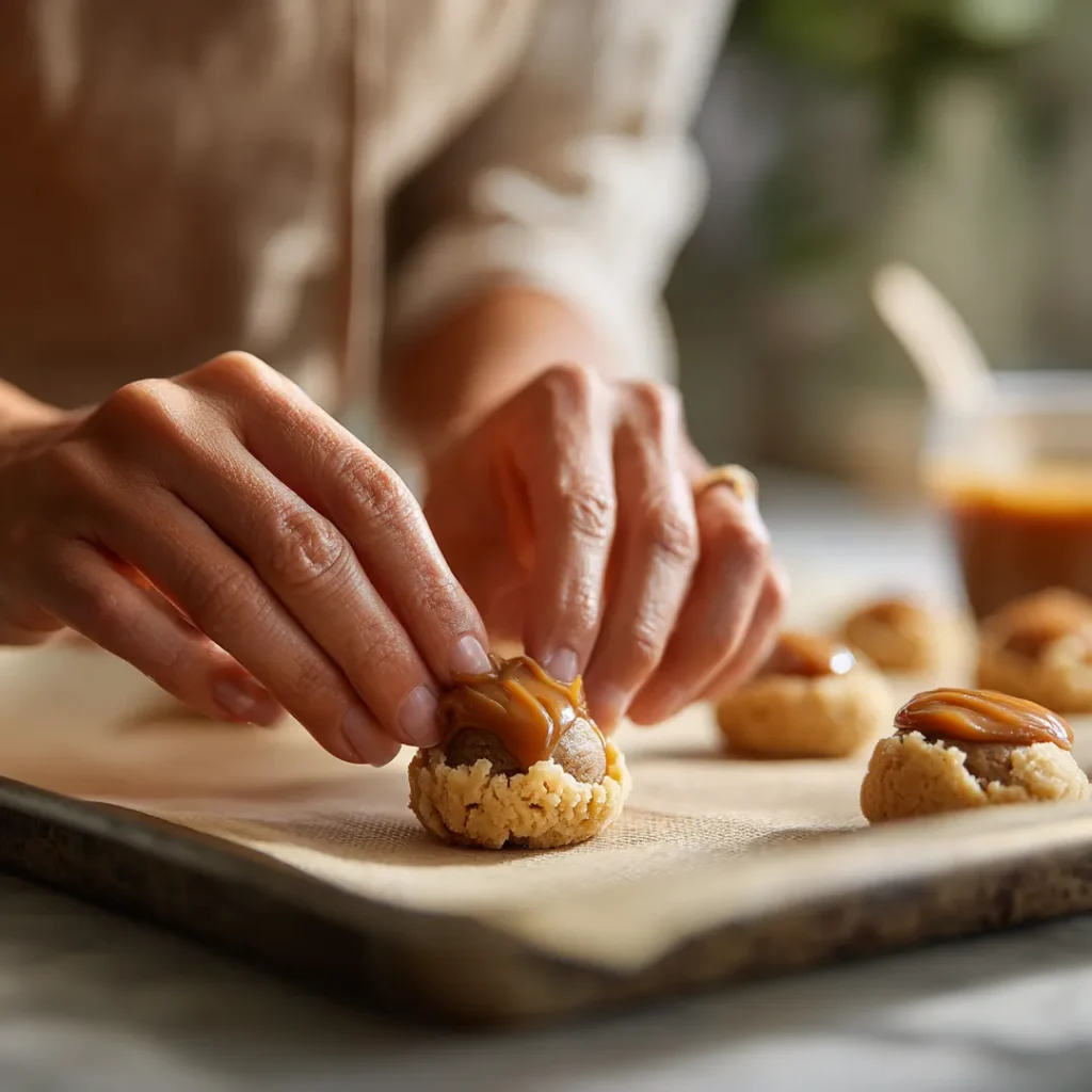 Cookies praliné et caramel au beurre salé au Air Fryer 9 Étapes de préparation des cookies praliné au caramel dans l'air fryer