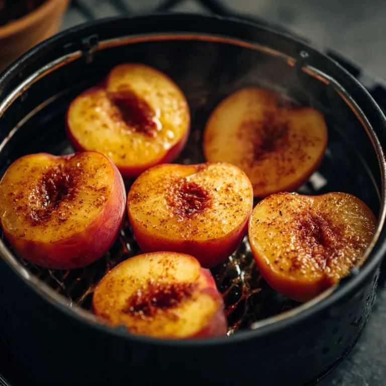 Pêches rôties au Airfryer 3 Pêches coupées et assaisonnées prêtes à cuire dans l’Airfryer