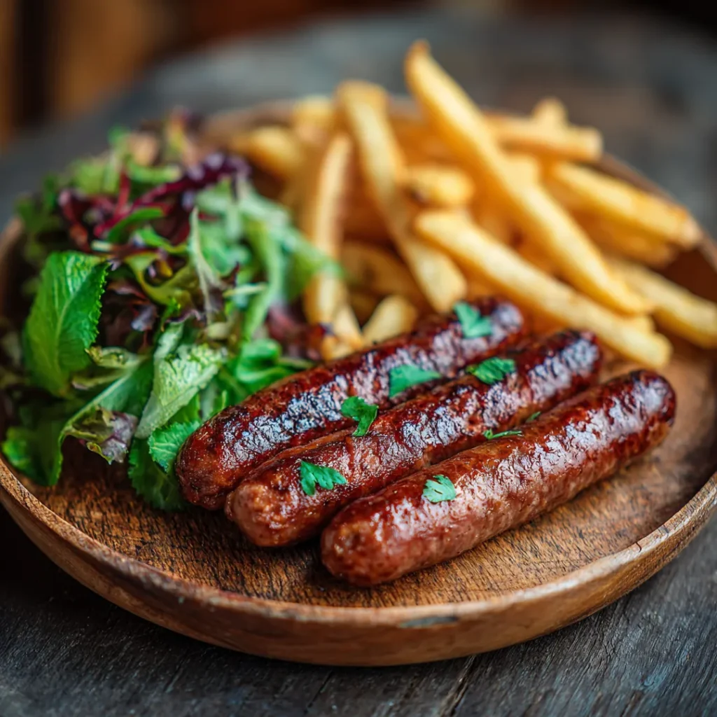 Merguez au Airfryer 5 merguez au airfryer servies avec frites et crudités