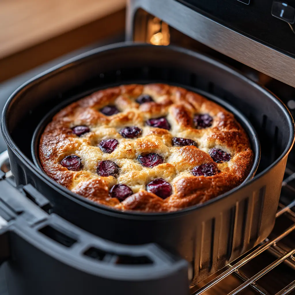 Clafoutis aux cerises au air fryer 3 Clafoutis aux cerises au air fryer dans le panier