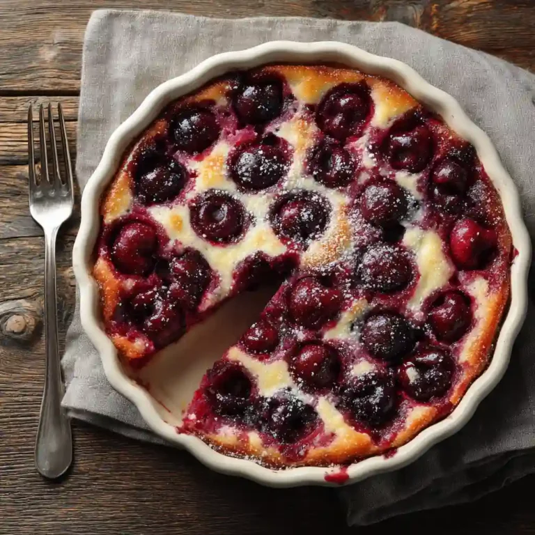 Clafoutis aux cerises au air fryer 4 Clafoutis aux cerises coupé avec une part en moins