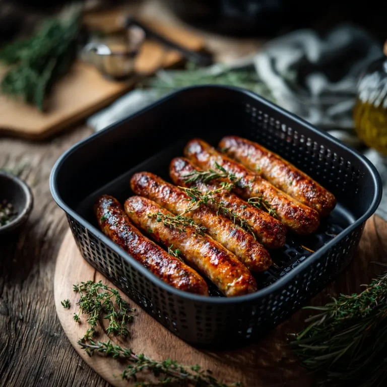Merguez au Airfryer 4 merguez placées dans le panier de l’airfryer