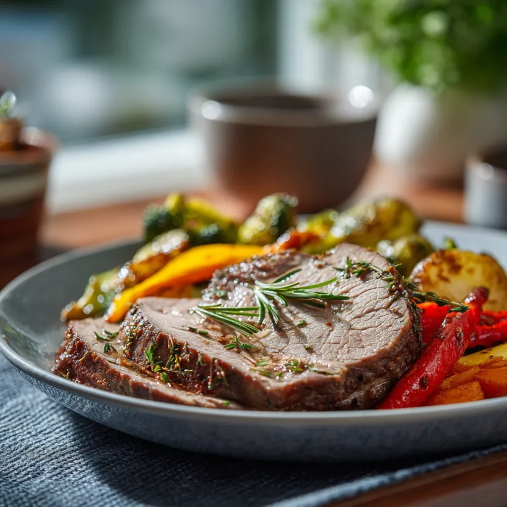 Rôti de bœuf au airfryer : juteux, rapide et inratable 7 rôti de bœuf au airfryer servi à table