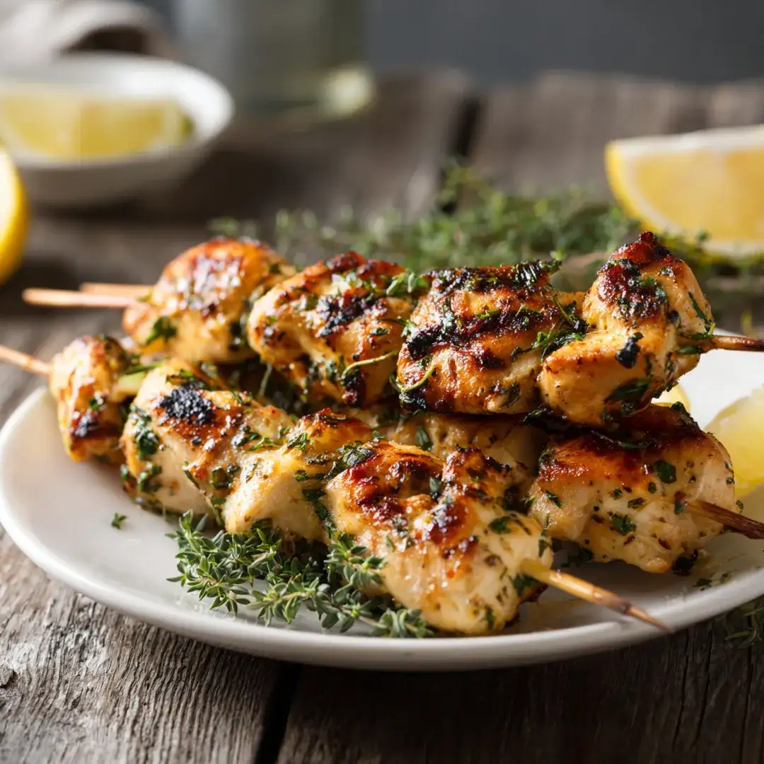 RECETTE DE BROCHETTES DE POULET CITRONNÉES AU AIRFRYER 4 brochettes de poulet citronnées au Airfryer