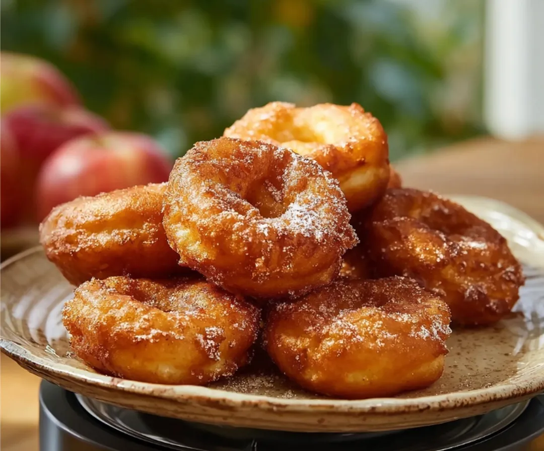 Beignets de pommes à l’air fryer dorés sur assiette