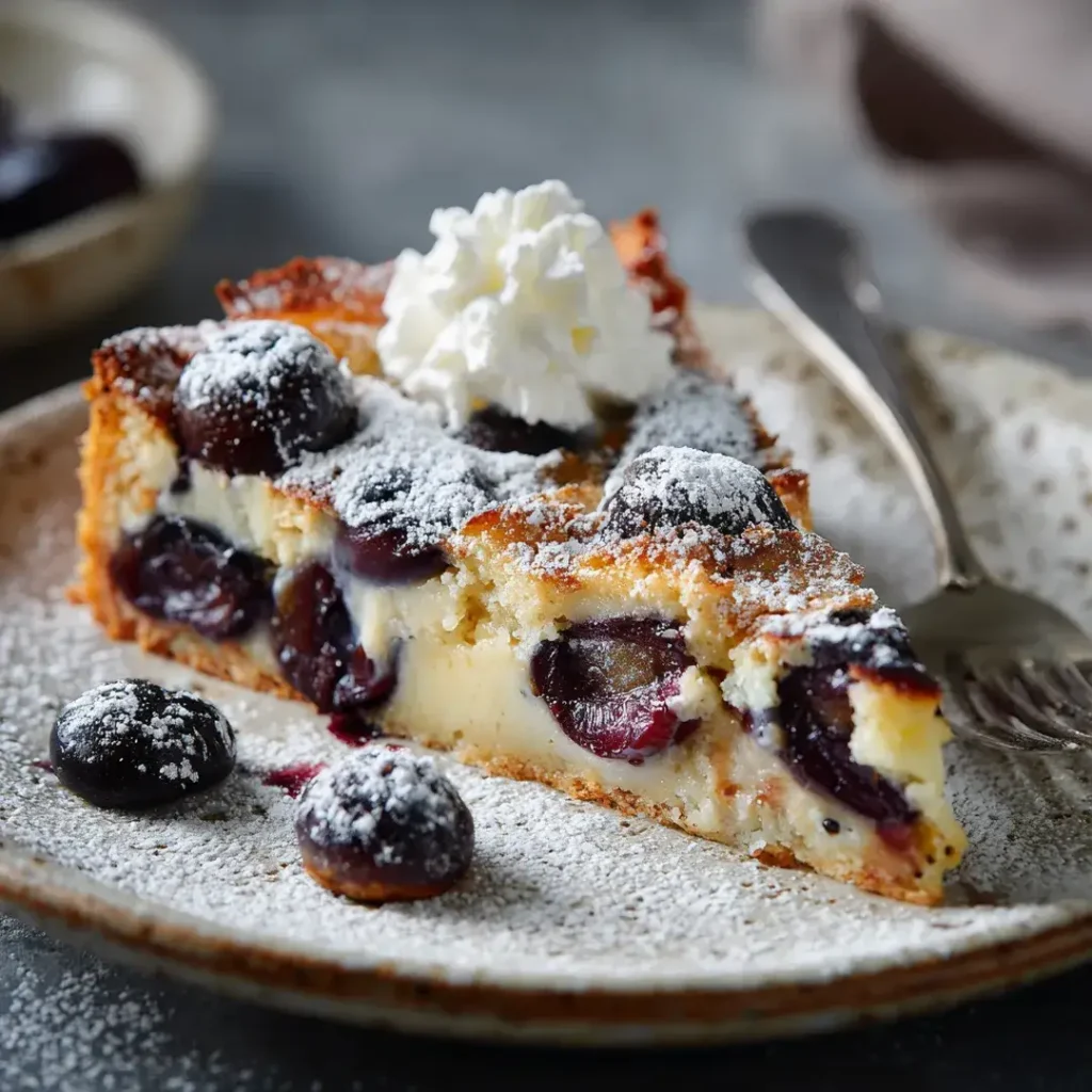 Clafoutis aux prunes à l’air fryer – recette simple et gourmande 7 Part de clafoutis aux prunes à l’air fryer servie