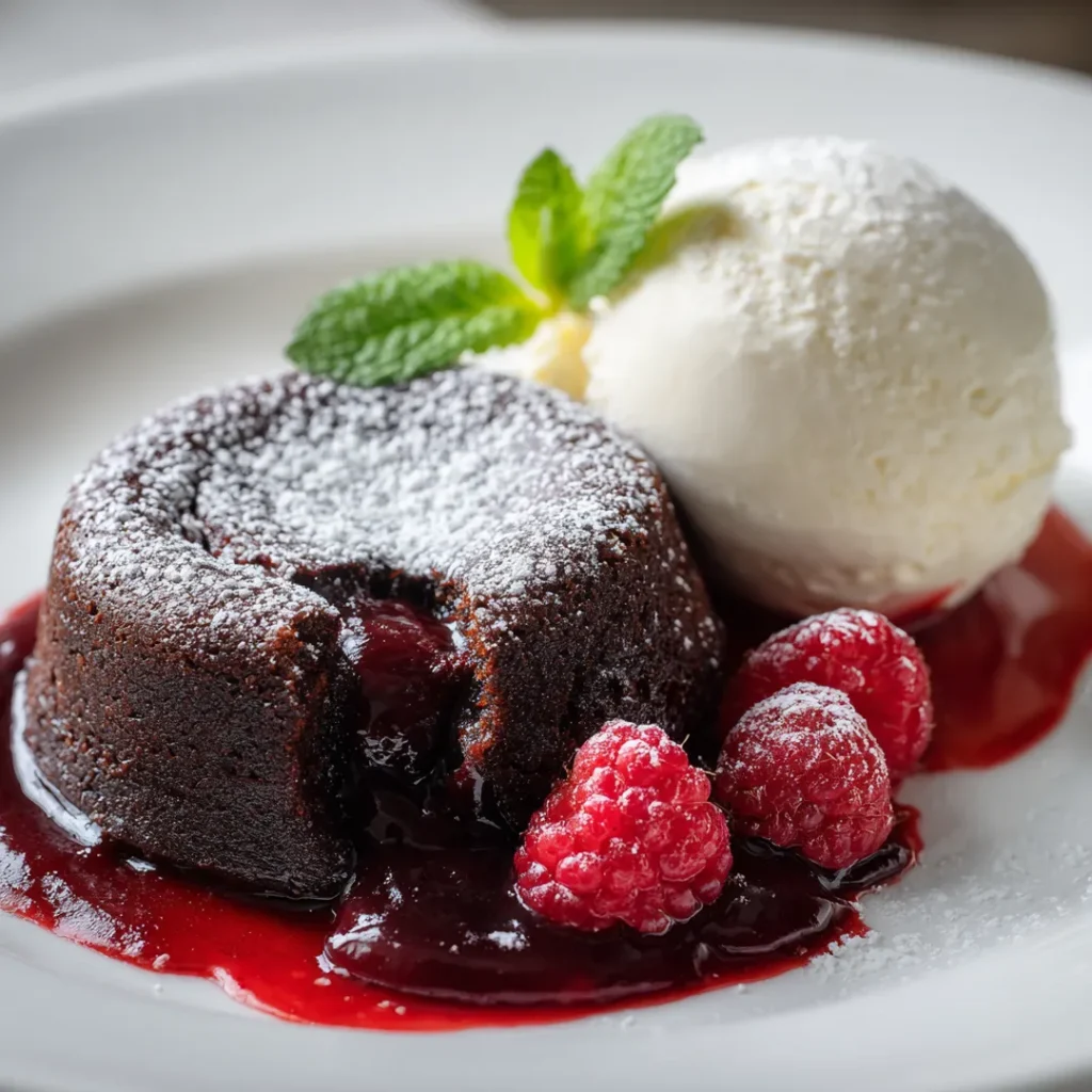Fondant au chocolat au airfryer 4 fondant au chocolat servi avec glace et coulis