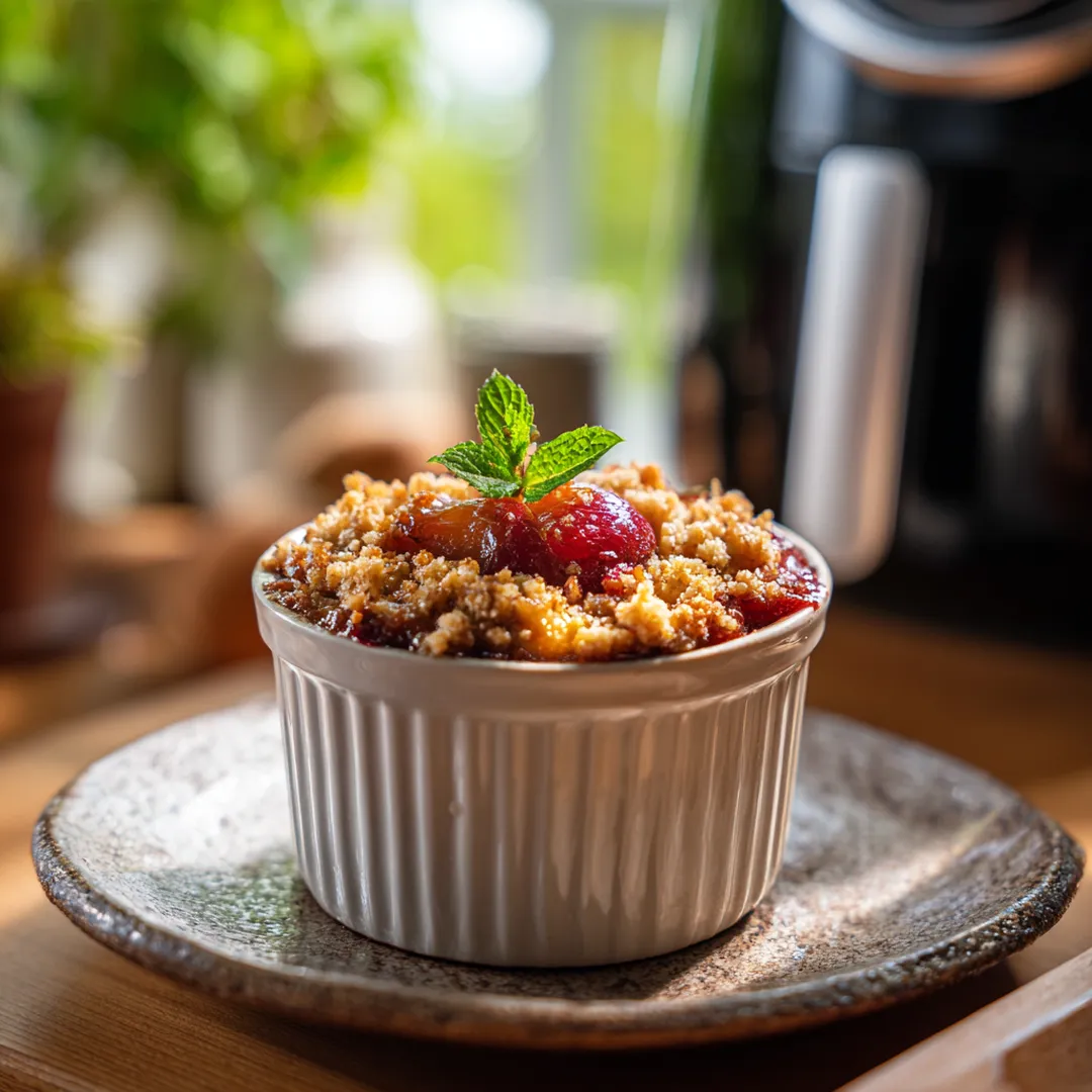 Crumble aux prunes au Airfryer 3 Crumble aux prunes au Airfryer doré en ramequin