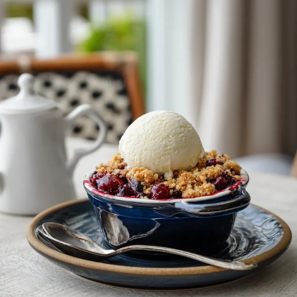 Crumble aux prunes au Airfryer 5 Crumble aux prunes servi avec glace