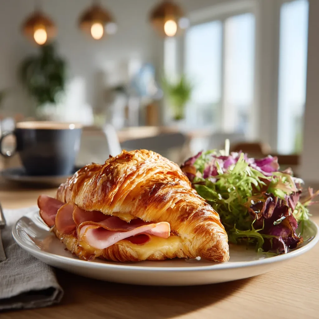 Croissant au jambon au airfryer : rapide, croustillant et gourmand 5 Croissant au jambon au airfryer servi avec salade