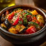 ratatouille au airfryer dans un bol rustique, légumes rôtis