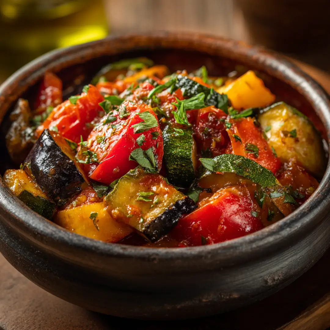 Ratatouille au airfryer 3 ratatouille au airfryer dans un bol rustique, légumes rôtis