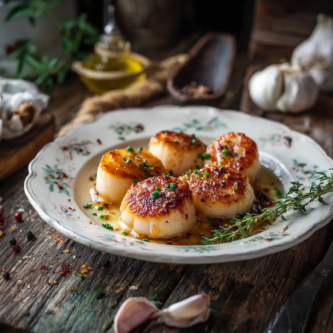 Noix de Saint-Jacques au Airfryer : chic, rapide et fondant 3 Noix de Saint-Jacques au Airfryer joliment dressées
