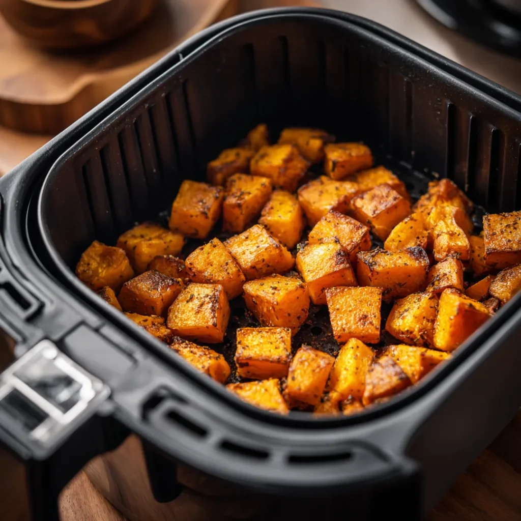 Courge butternut rôtie au Airfryer 5 Cuisson en cours de la courge butternut dans l’airfryer