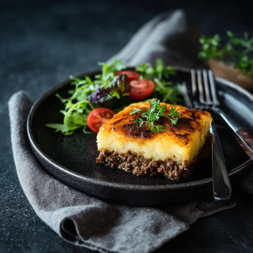 Hachis Parmentier au Air Fryer 5 hachis Parmentier servi avec salade, version moderne