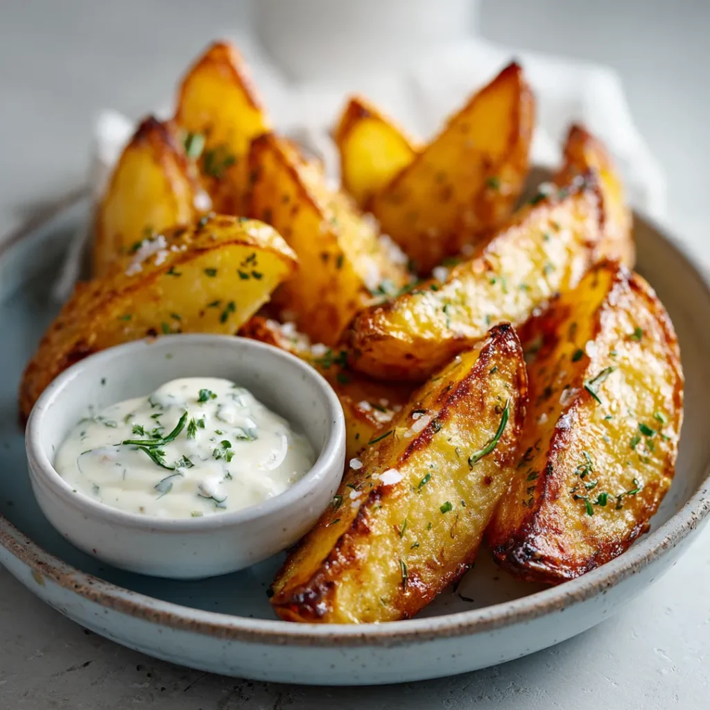 Pommes de terre au Air Fryer 7 Pommes de terre à l’airfryer servies avec sauce