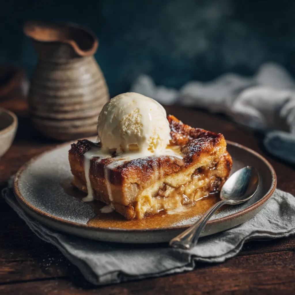 Gâteau de brioche perdue au airfryer 5 Part de gâteau de brioche perdue servie avec glace