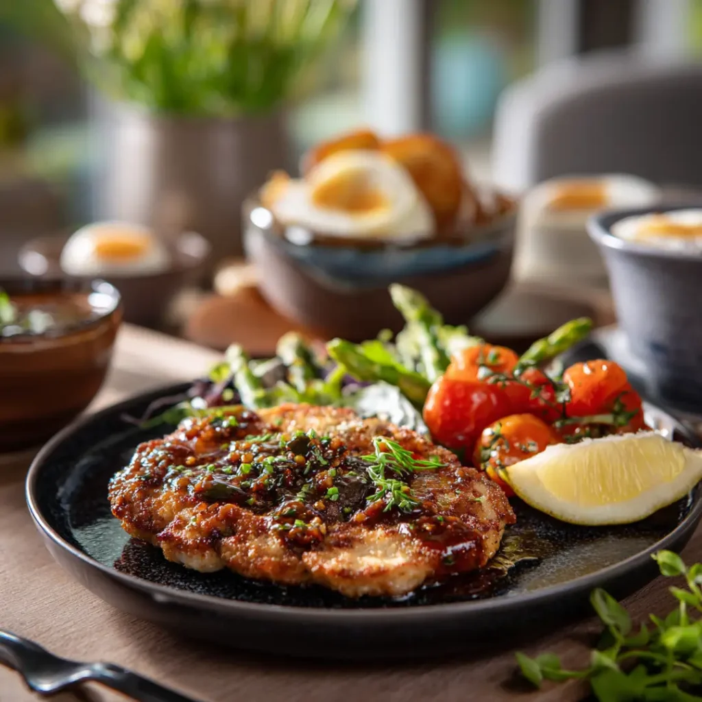 Escalope de dinde au airfryer 5 Escalope de dinde au airfryer servie avec légumes et pommes de terre