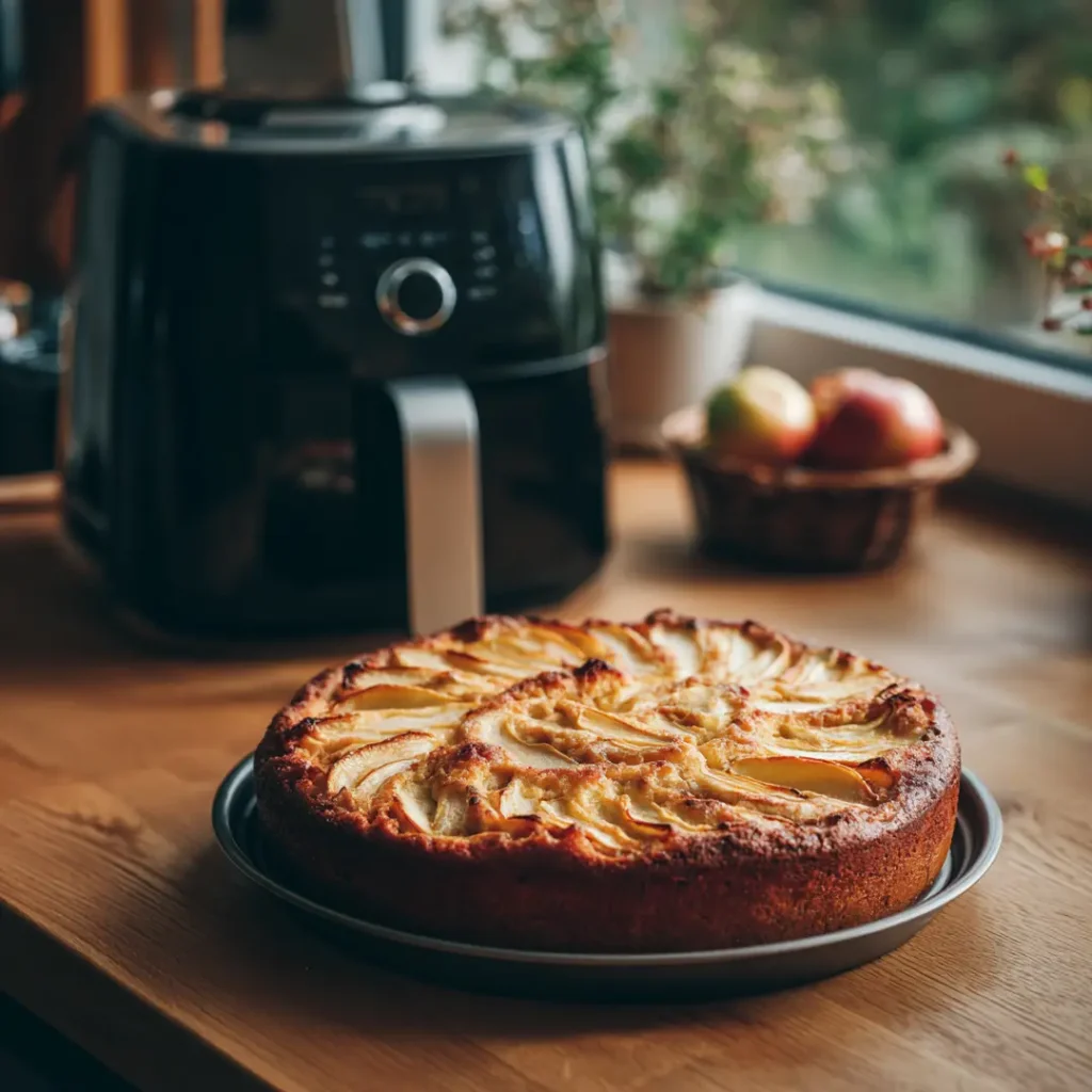 gâteau aux pommes au Airfryer doré sur plan de travail