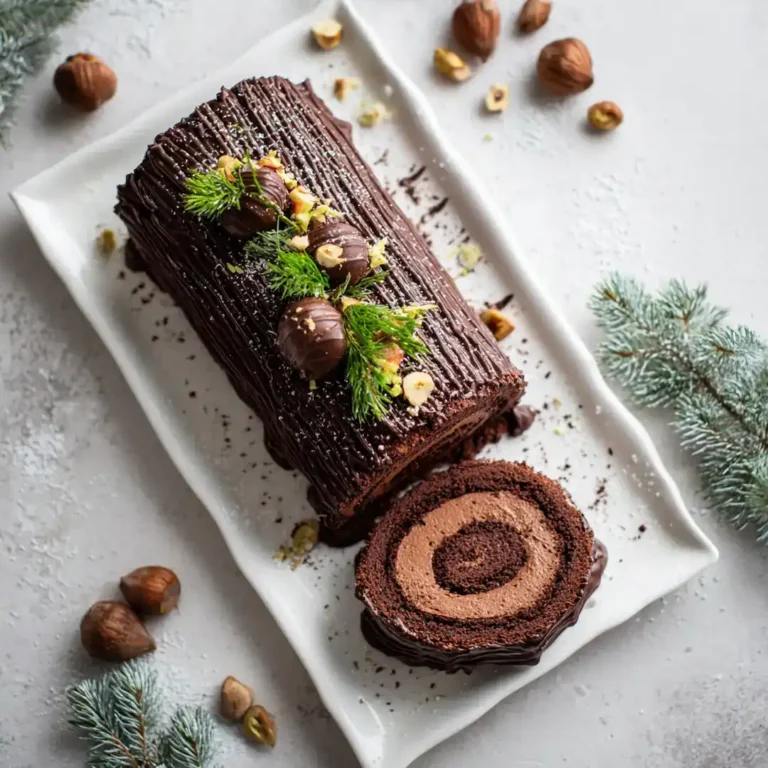 Recette bûche de Noël chocolat-noisette 7 part de bûche chocolat-noisette servie