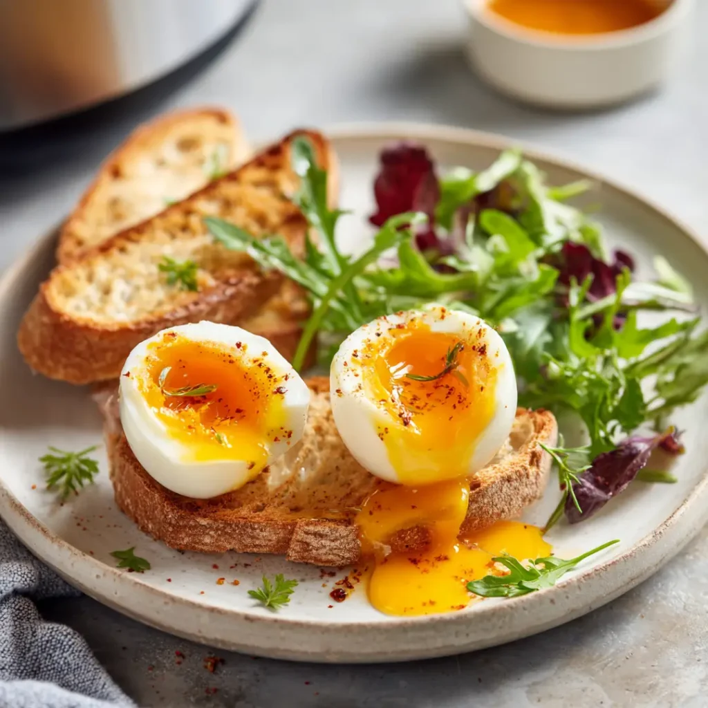 Œuf mollet au Airfryer sur table de petit-déjeuner
