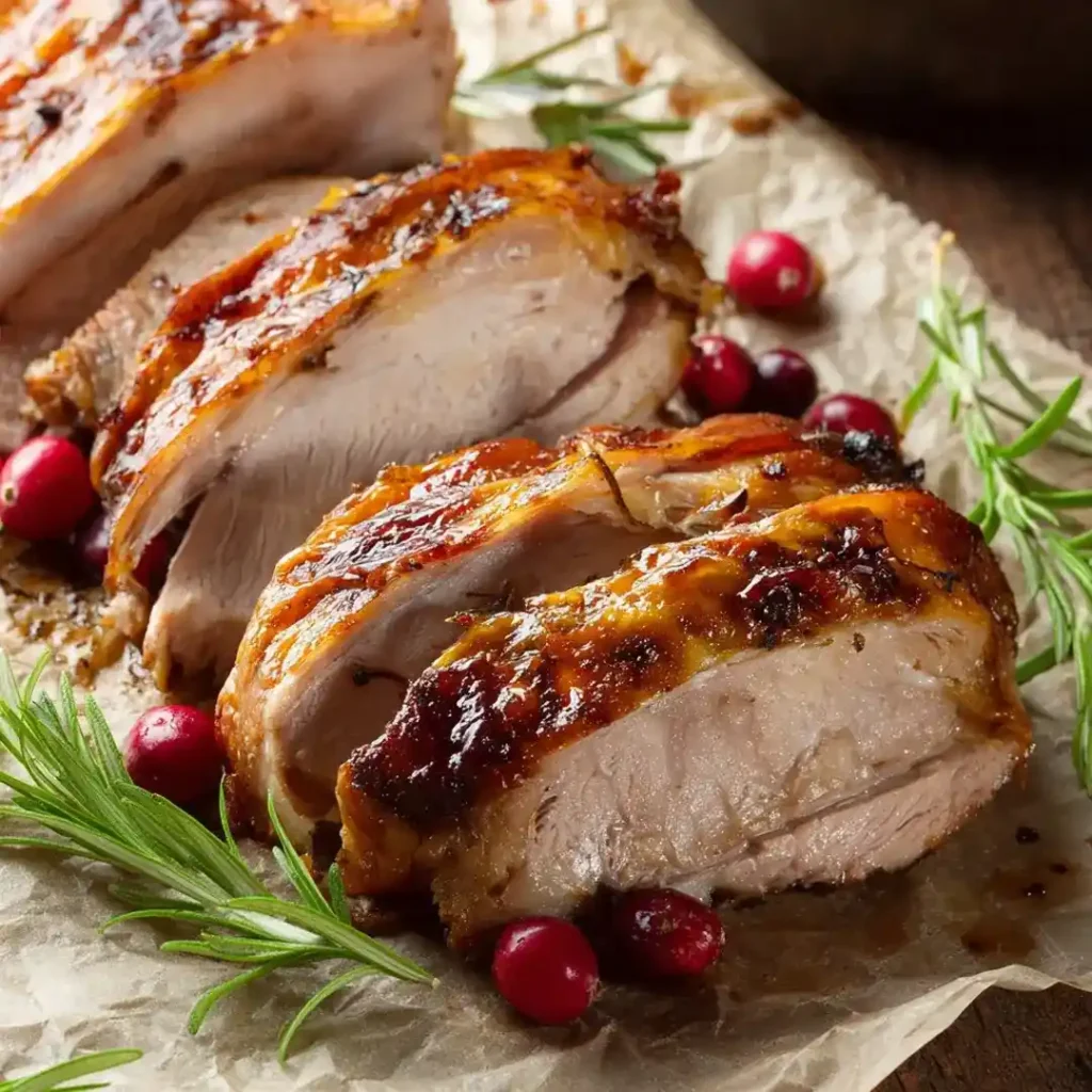 rôti de chapon au Airfryer doré et tranché