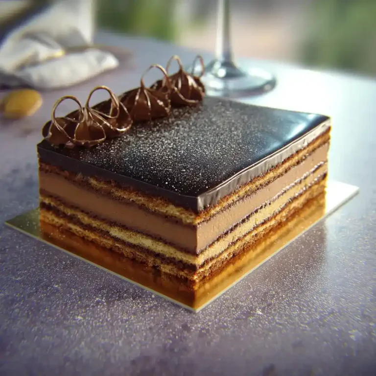 Gâteau Opéra au Airfryer entier sur planche en bois