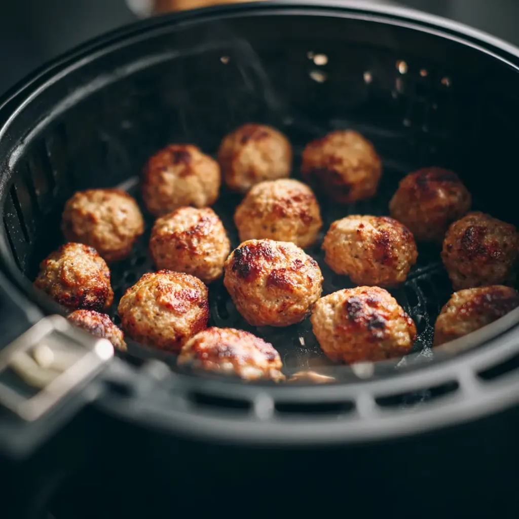 Boulettes de viande au Airfryer 5 Boulettes de viande en cuisson dans l'Airfryer