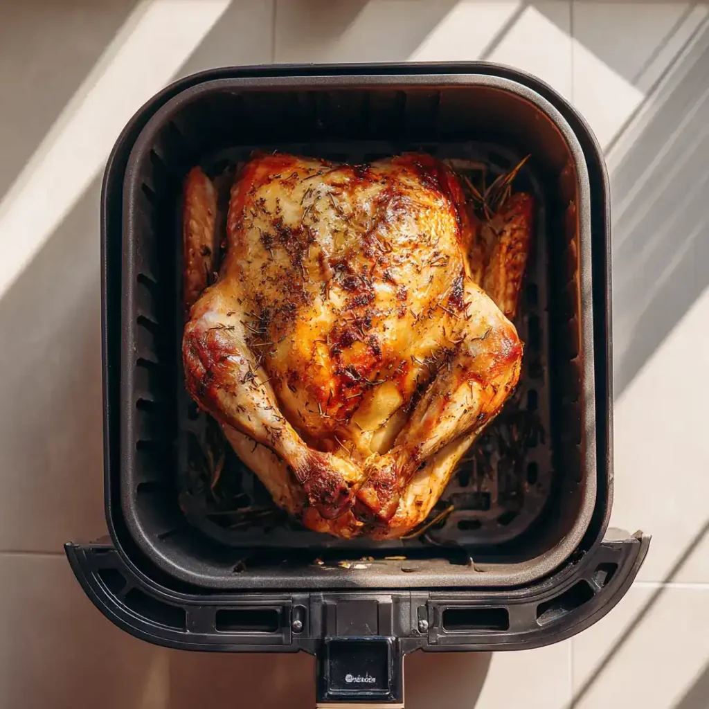 Dinde de Noël farcie aux marrons au Airfryer 4 Dinde de Noël en cuisson dans un Airfryer