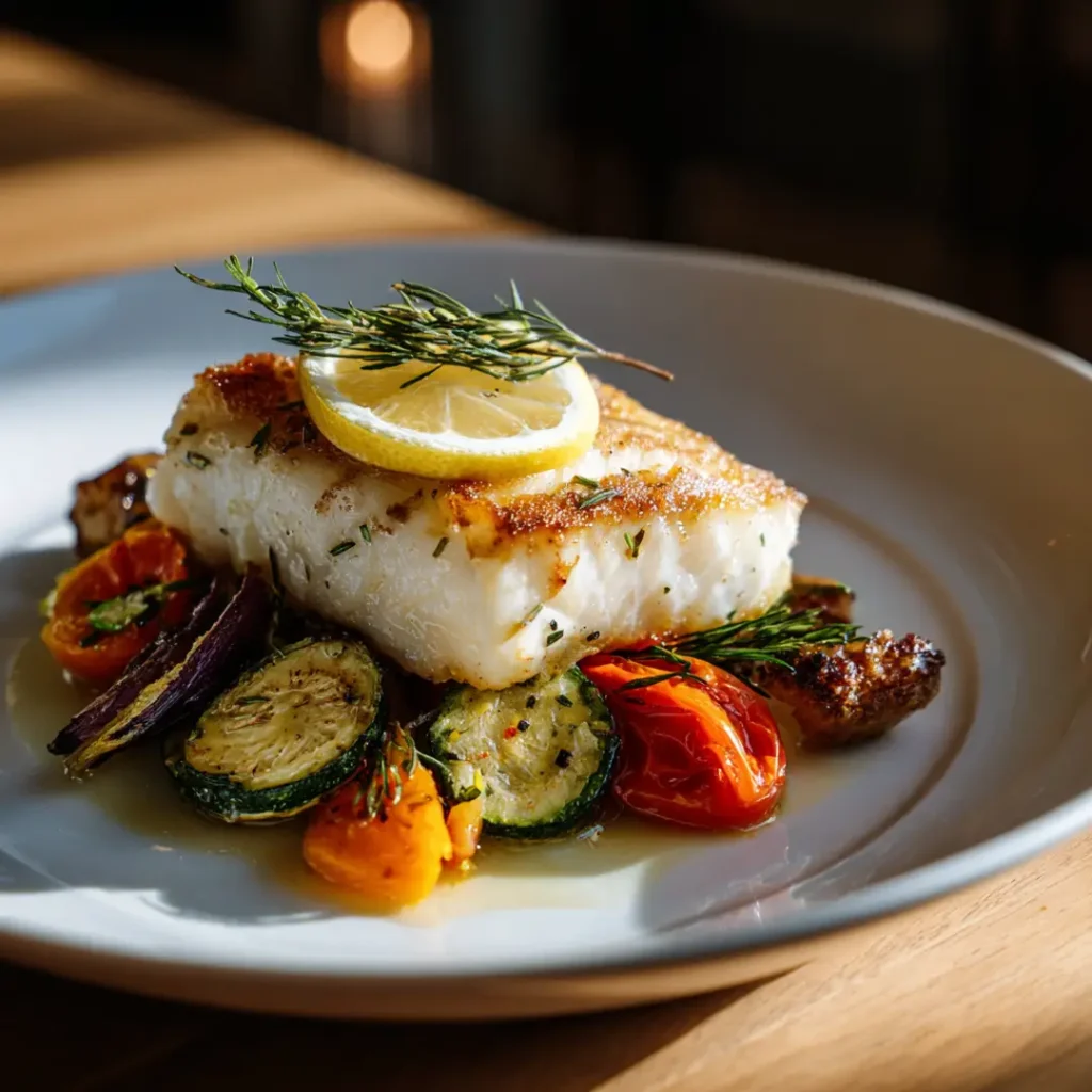 Dos de cabillaud au airfryer 6 Dos de cabillaud au airfryer servi avec légumes