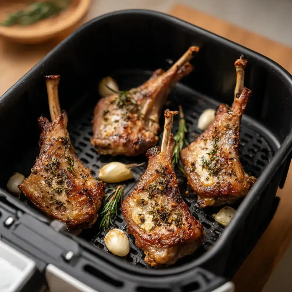 Cuisses de lapin au Airfryer 6 Cuisses de lapin en cuisson dans le panier de l’Airfryer