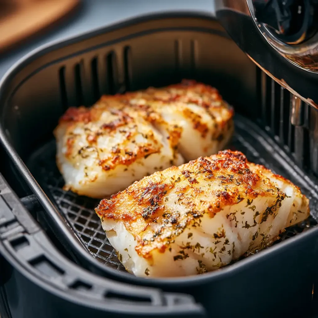 Dos de cabillaud au airfryer 7 Dos de cabillaud en cuisson dans un airfryer