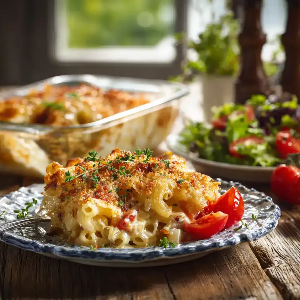 Gratin de pâtes au airfryer 5 portion de gratin de pâtes au airfryer avec salade