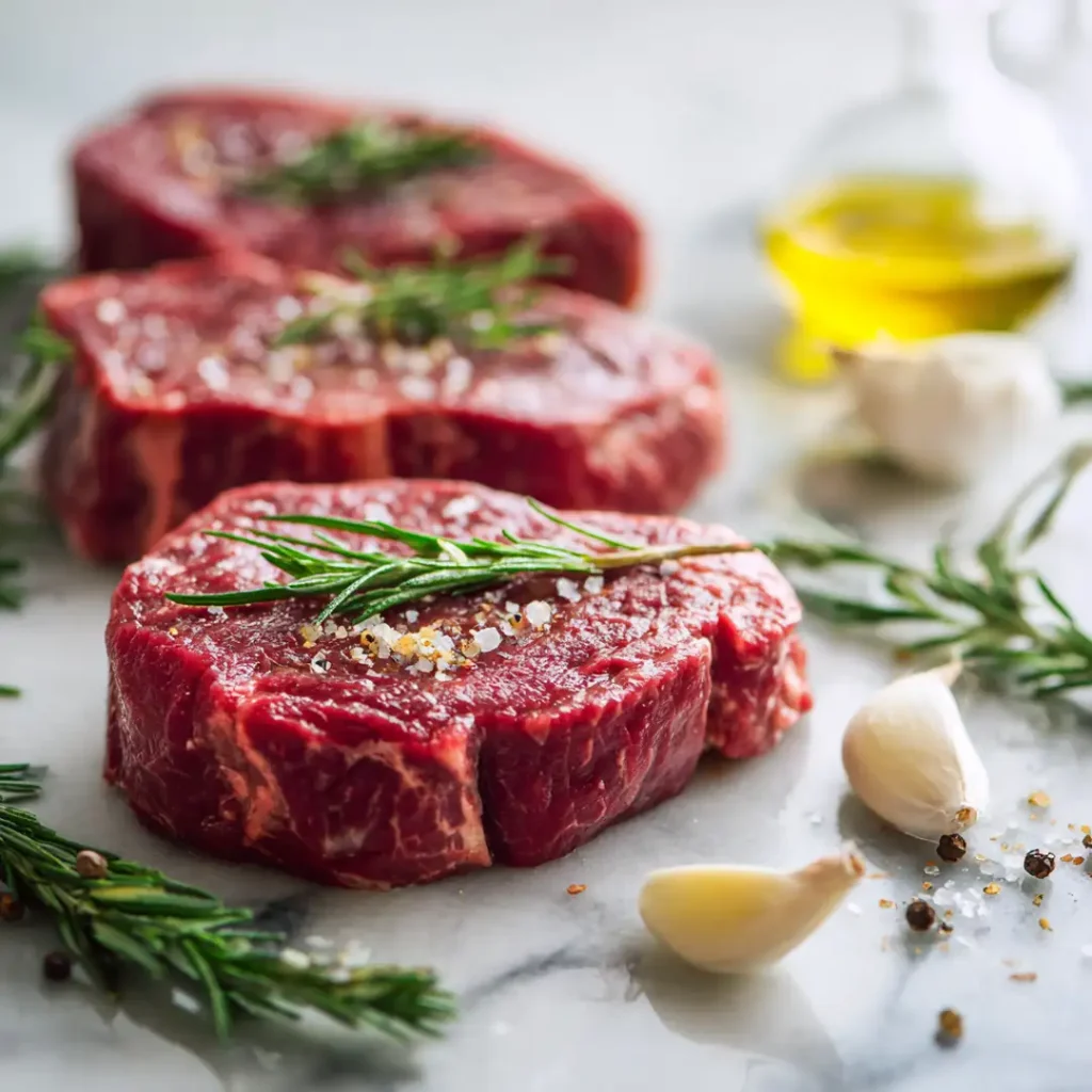 Steak de bœuf au airfryer 5 ingrédients pour steak de bœuf à l’airfryer sur plan de travail moderne