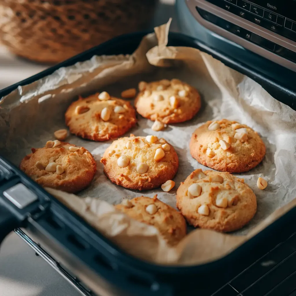 Cookies aux noix de macadamia au airfryer 5 cookies aux noix de macadamia cuits dans le airfryer