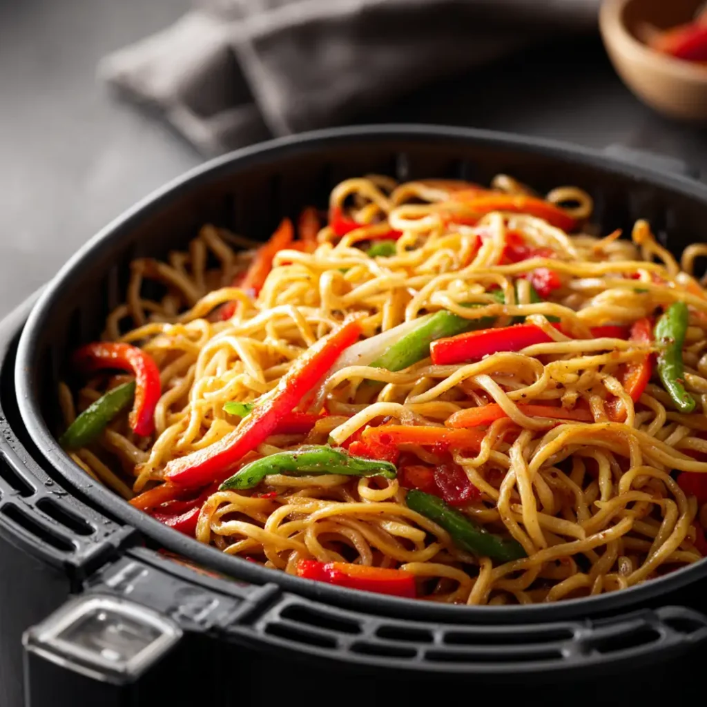 Nouilles sautées aux légumes au airfryer 7 Cuisson des nouilles sautées aux légumes dans la friteuse à air