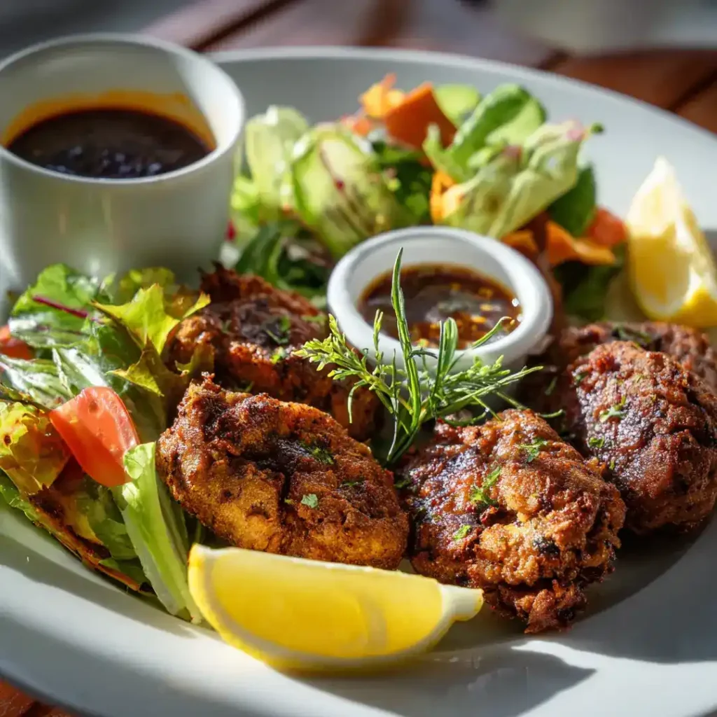 Accras de morue à l’airfryer 6 Assiette d’accras servis avec accompagnement