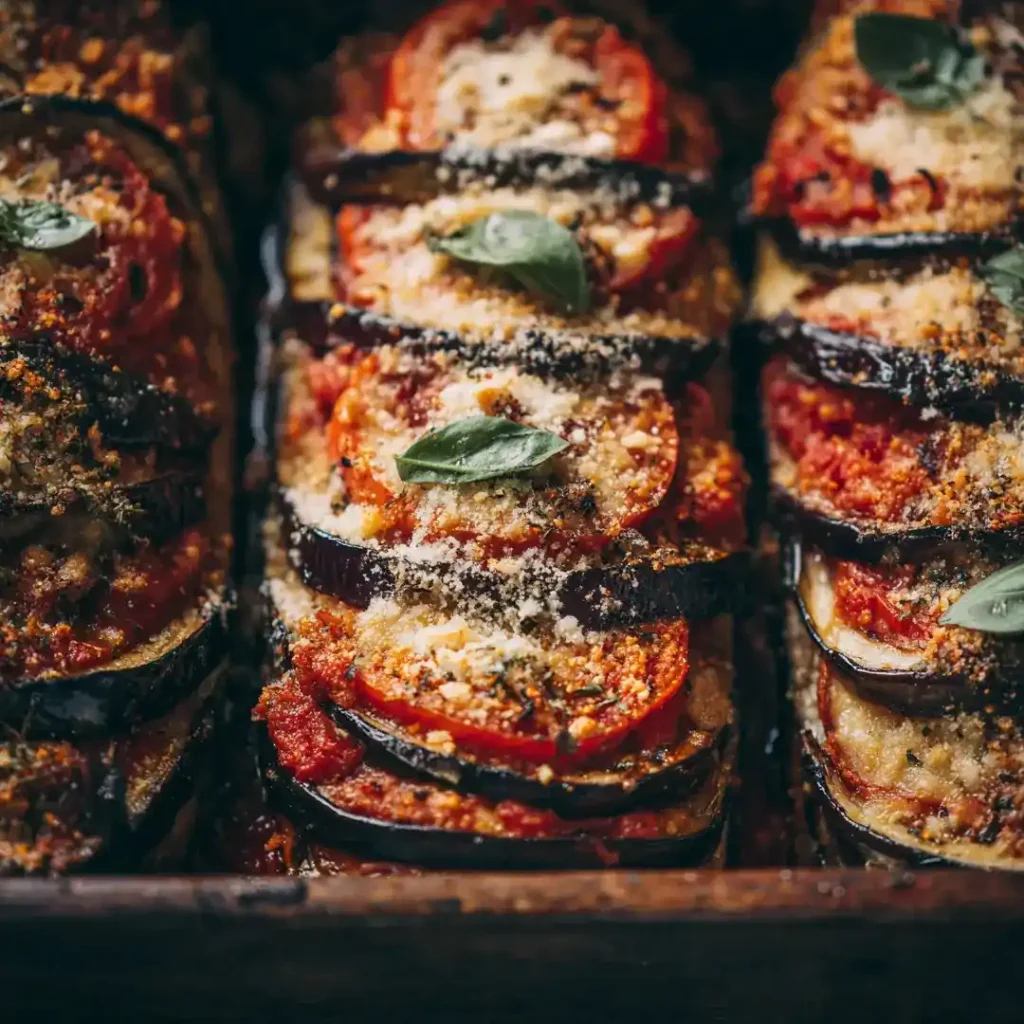 Aubergines parmigiana au airfryer 5 Tranches d’aubergine dorées dans la friteuse à air chaud