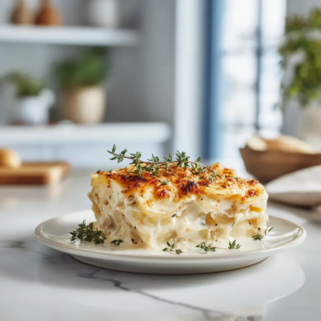 Gratin de topinambours au airfryer 8 Gratin de topinambours au airfryer servi avec thym frais