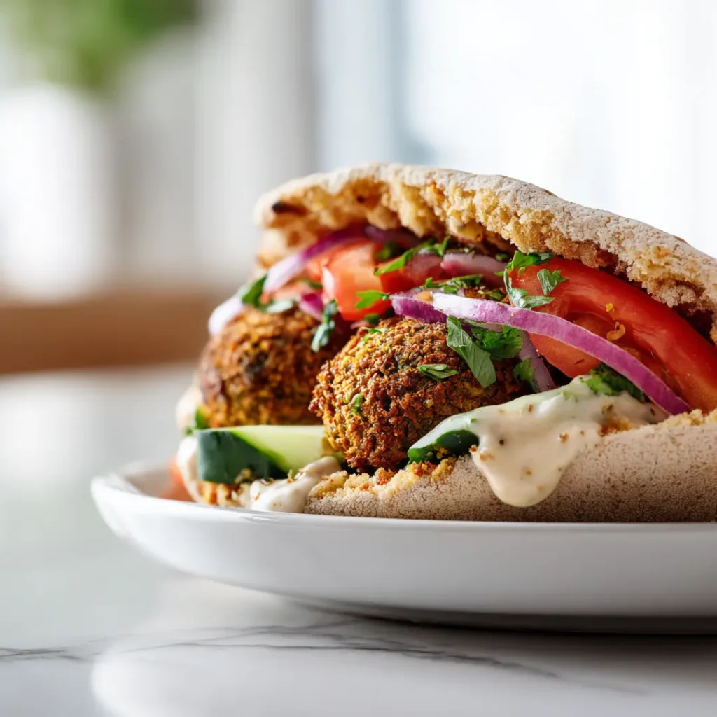 Falafels au AirFryer 10 Falafels au AirFryer servis en sandwich pita avec salade