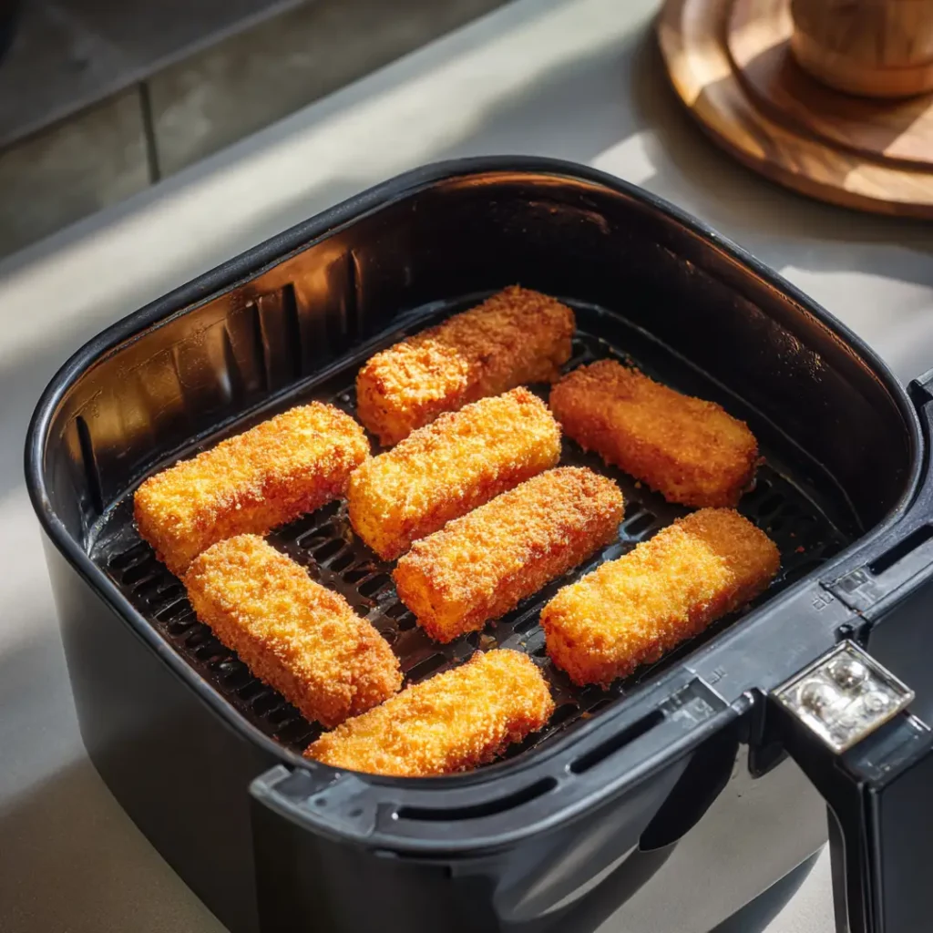 Sandwich aux doigts de poisson au Airfryer 5 Doigts de poisson en cuisson au Airfryer