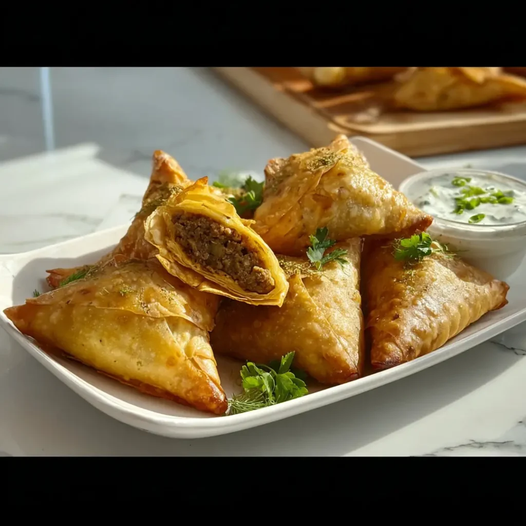 Recettes au airfryer faciles : 20 idées rapides et croustillantes 2 Samoussas au bœuf au Airfryer croustillants dans une cuisine moderne