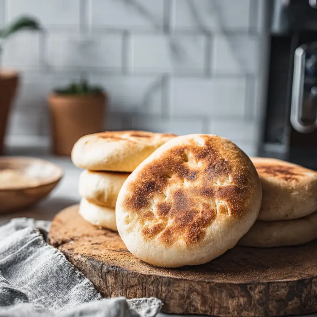 Apéro airfryer : 18 recettes croustillantes pour un apéritif parfait 9 pain batbout airfryer doré sur planche en bois