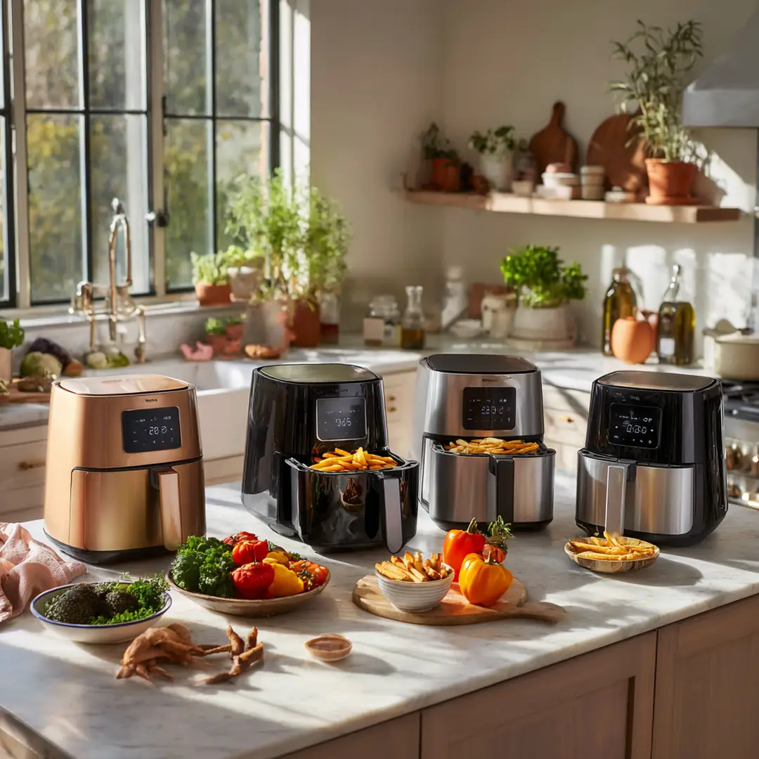 Comparatif des meilleurs airfryers 2026 sur un plan de travail de cuisine
