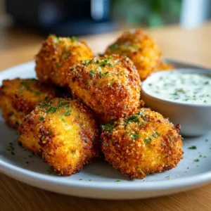 Croquette de chou fleur au airfryer 13 Croquette de chou fleur au airfryer dorée et croustillante servie avec sauce