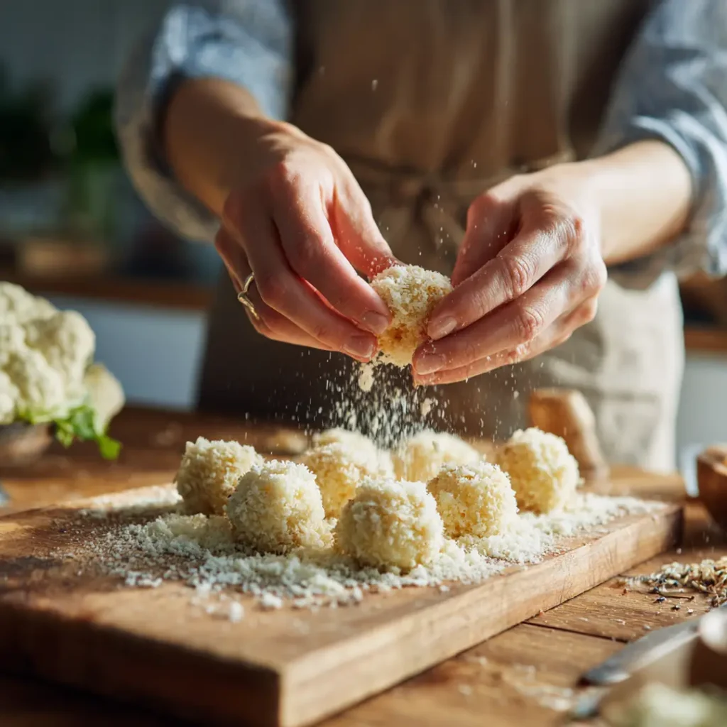 Croquette de chou fleur au airfryer 7 Façonnage et panure des croquettes de chou fleur avant cuisson au airfryer
