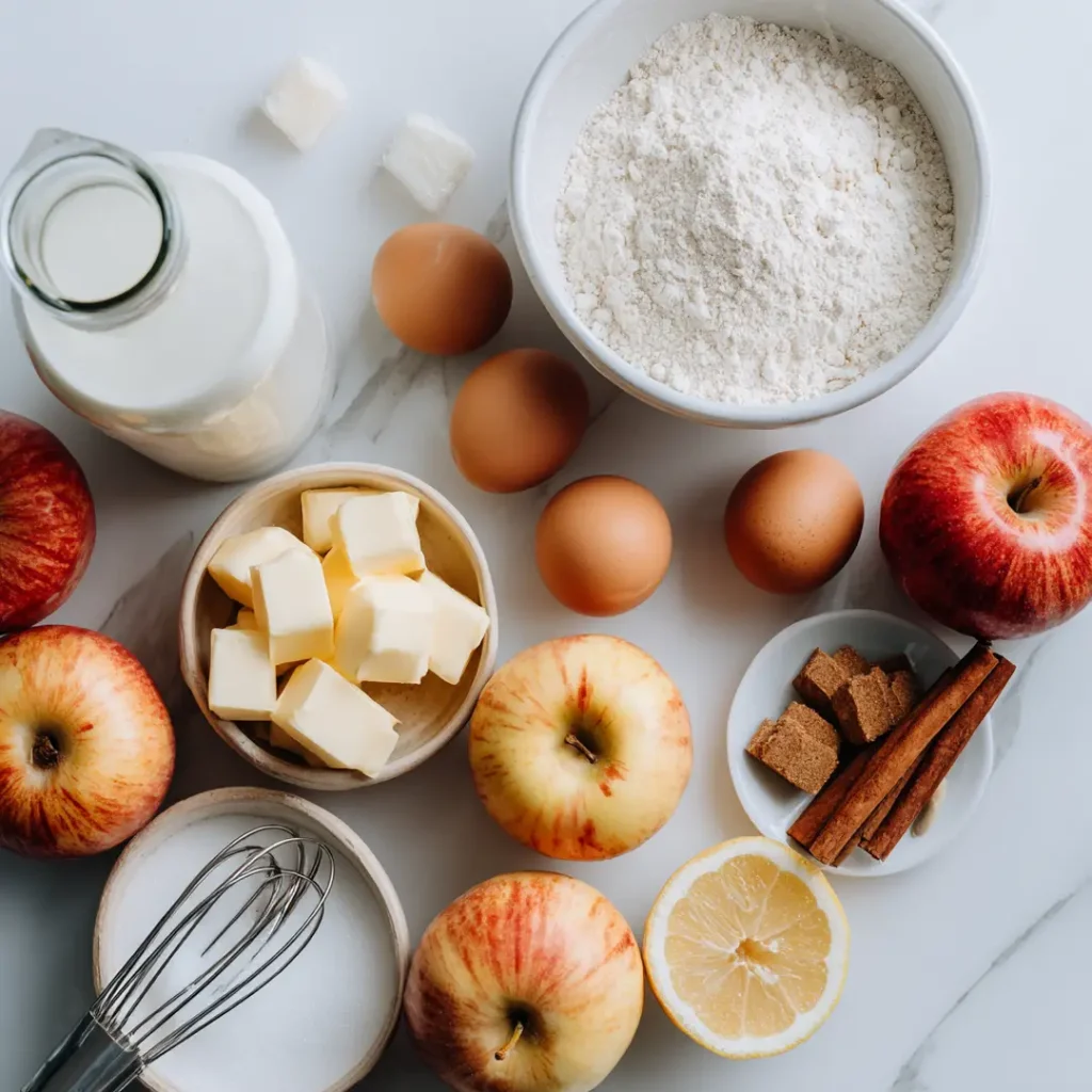 Crêpes aux Pommes au Airfryer 7 Ingrédients pour préparer des crêpes aux pommes au airfryer sur marbre blanc