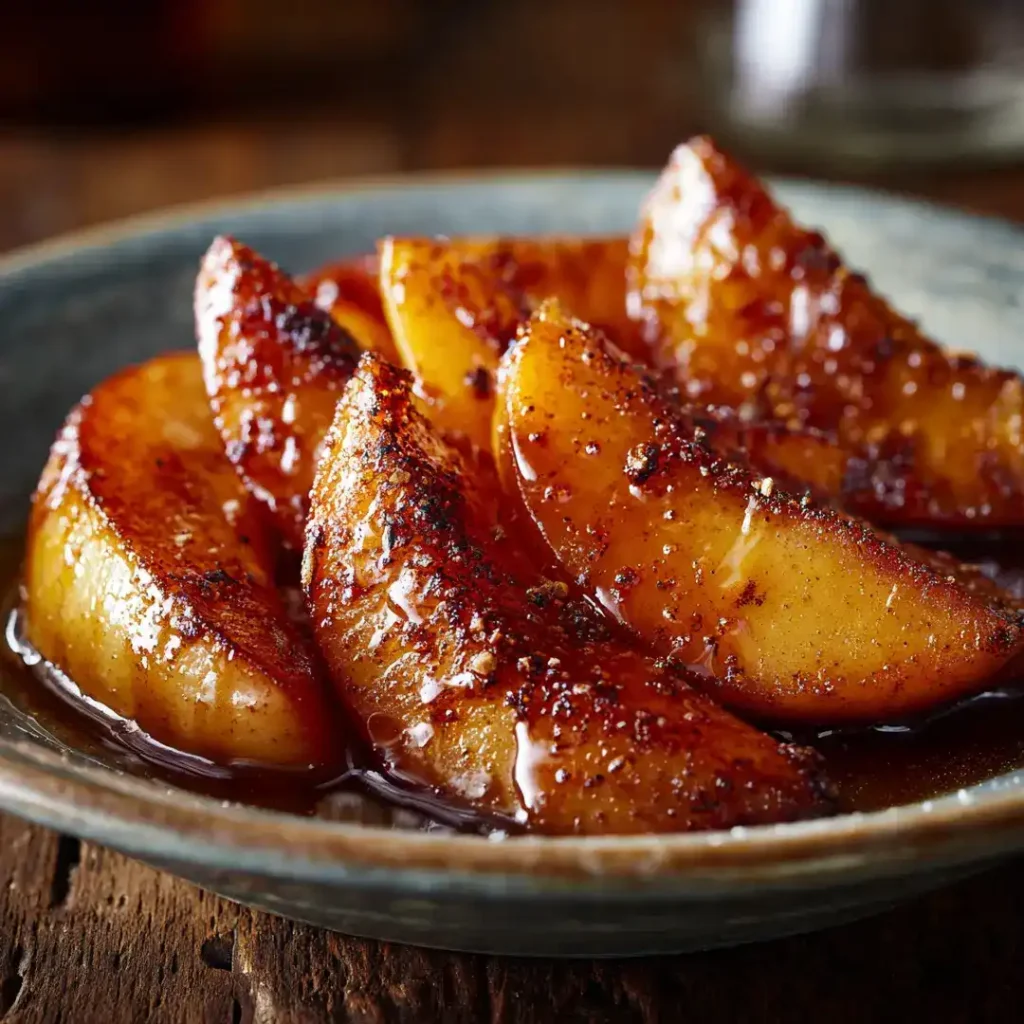 Crêpes aux Pommes au Airfryer 9 Gros plan de pommes caramélisées à la cannelle cuites au airfryer
