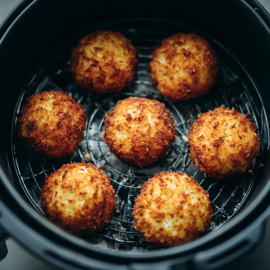 Croquette de chou fleur au airfryer 8 Croquettes de chou fleur en cours de cuisson dans le panier de l'airfryer