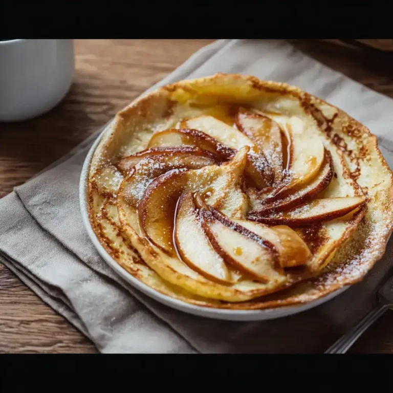 Crêpes aux pommes au airfryer dorées et moelleuses dans un moule rond